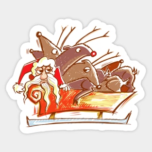 Santa and his sleigh full of lazy Reindeer Sticker